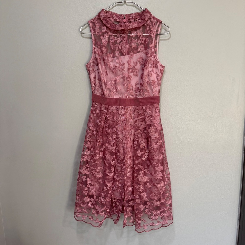Barbiecore coquette‎ ballet Pink Lace Butterfly Collar Dress Women's Size Small